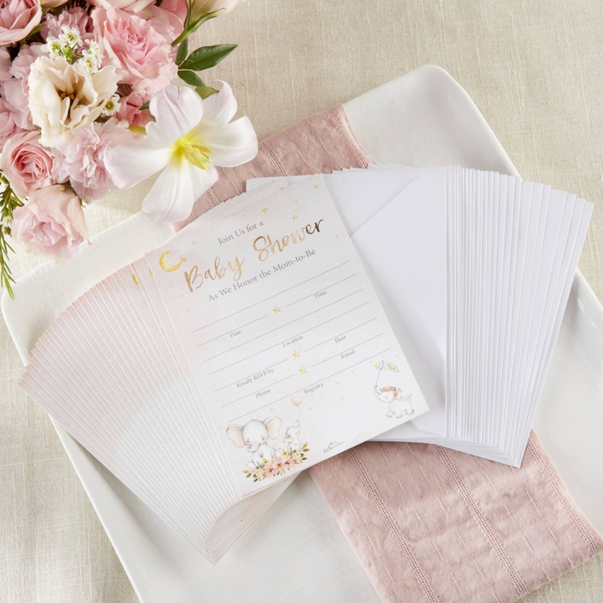 Kate Aspen® Pink Elephant Baby Shower Invitation & Thank You Card Bundle
